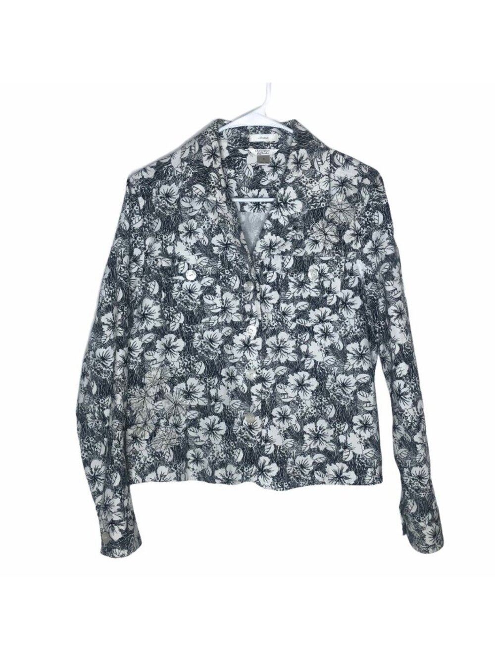 Christopher & Banks Floral Stretch Blazer Jacket Medium Black White Cotton Blend
